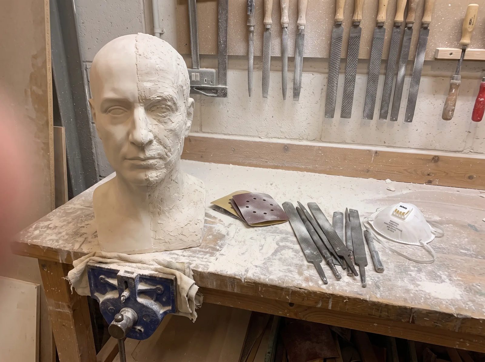 A sculpted portrait bust in the Montreuil atelier