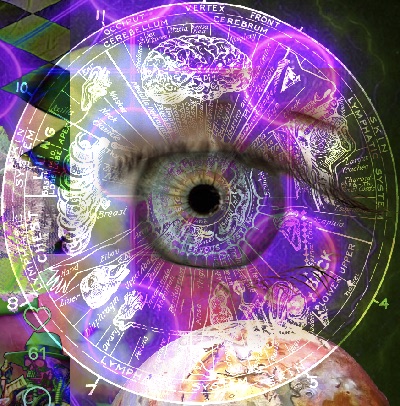 Sibyl, Tony Oursler: an eye behind an anatomical chart