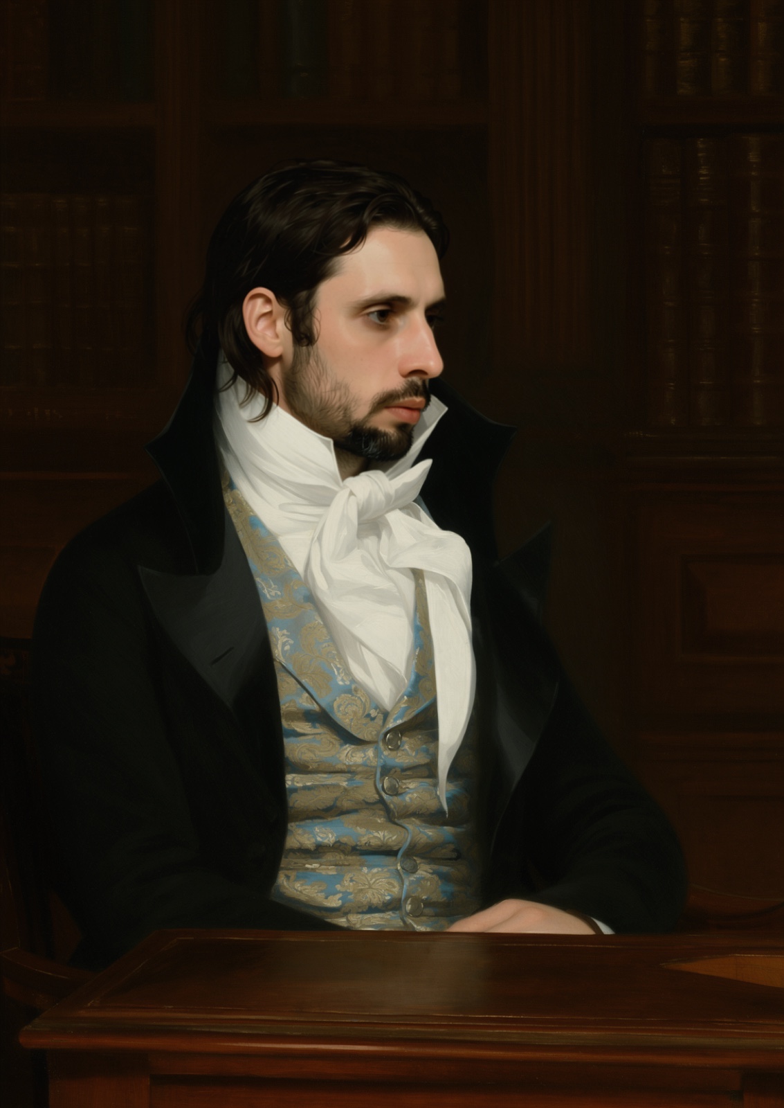 An oil portrait in the style of the old masters