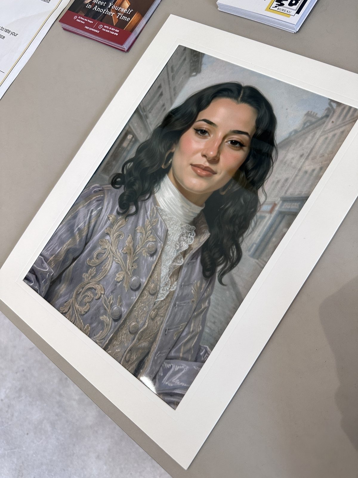 A finished portrait, mounted and ready to take away