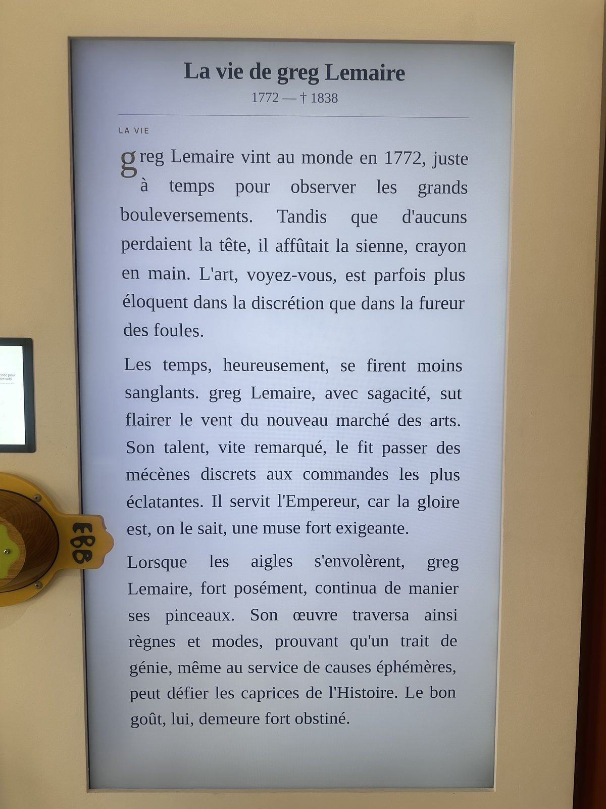 A wall text, printed and hung like a museum label