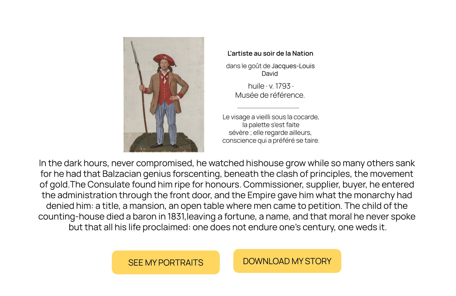 The online experience: the set of portraits generated for you